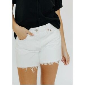 Agolde Parker Shorts Womens 25 White High Rise Fly Button Frayed